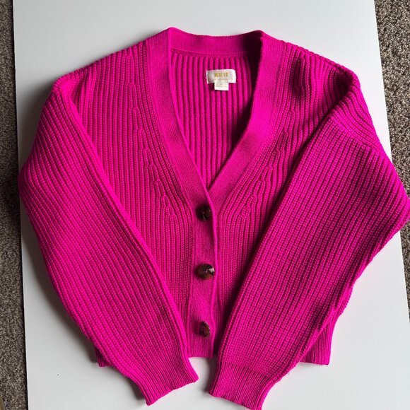 Maeve Anthropologie Sunny Cropped V-Neck Button Cardigan Hot Pink Size Small - Picture 1 of 5